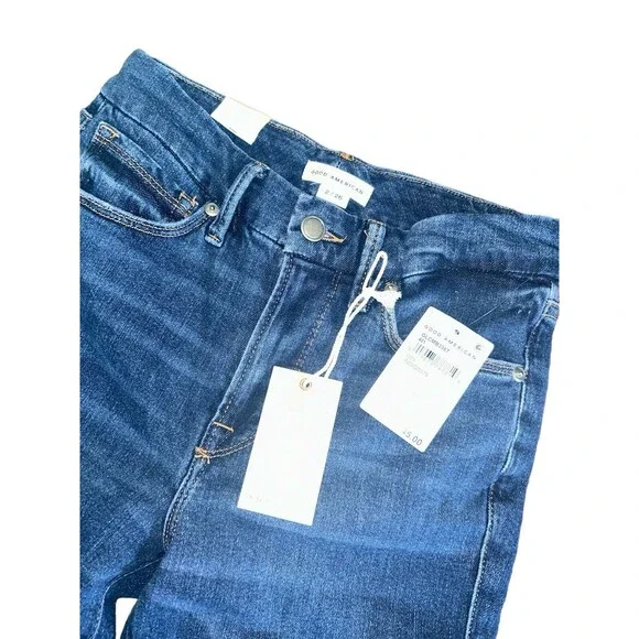 GOOD AMERICAN Good Legs Ripped Cropped Mini Boot Jeans in Indigo Size 2/26